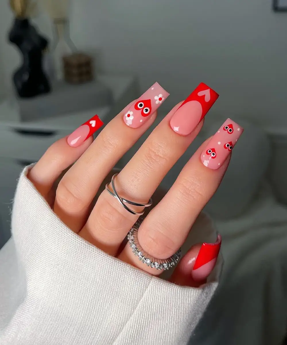 square valentine nails