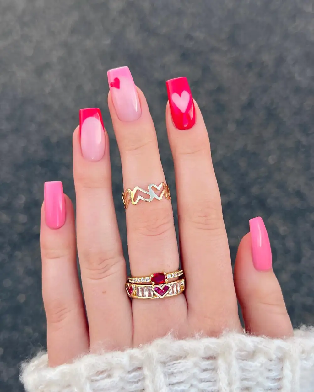 square valentine nails